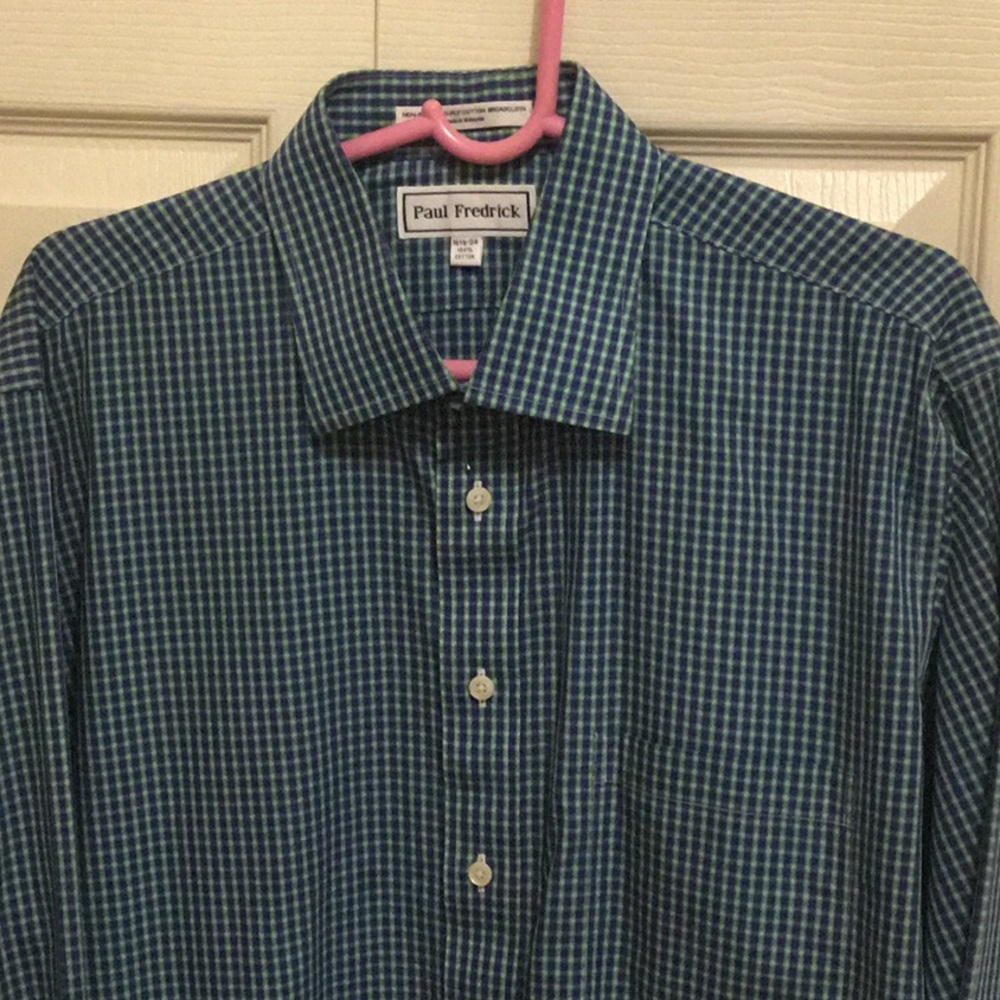 Paul Fredrick Blue and Green Casual Button Down Shirt